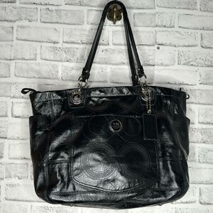 Coach Alex Signature Black Patent Leather Baby Diaper Travel Tote Bag